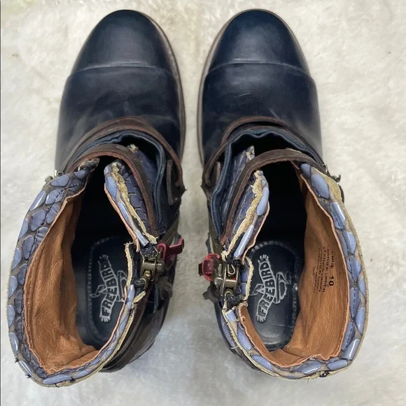 freebird Black Leather Ankle Boots with Brown Strap Accents - Picture 8 of 10